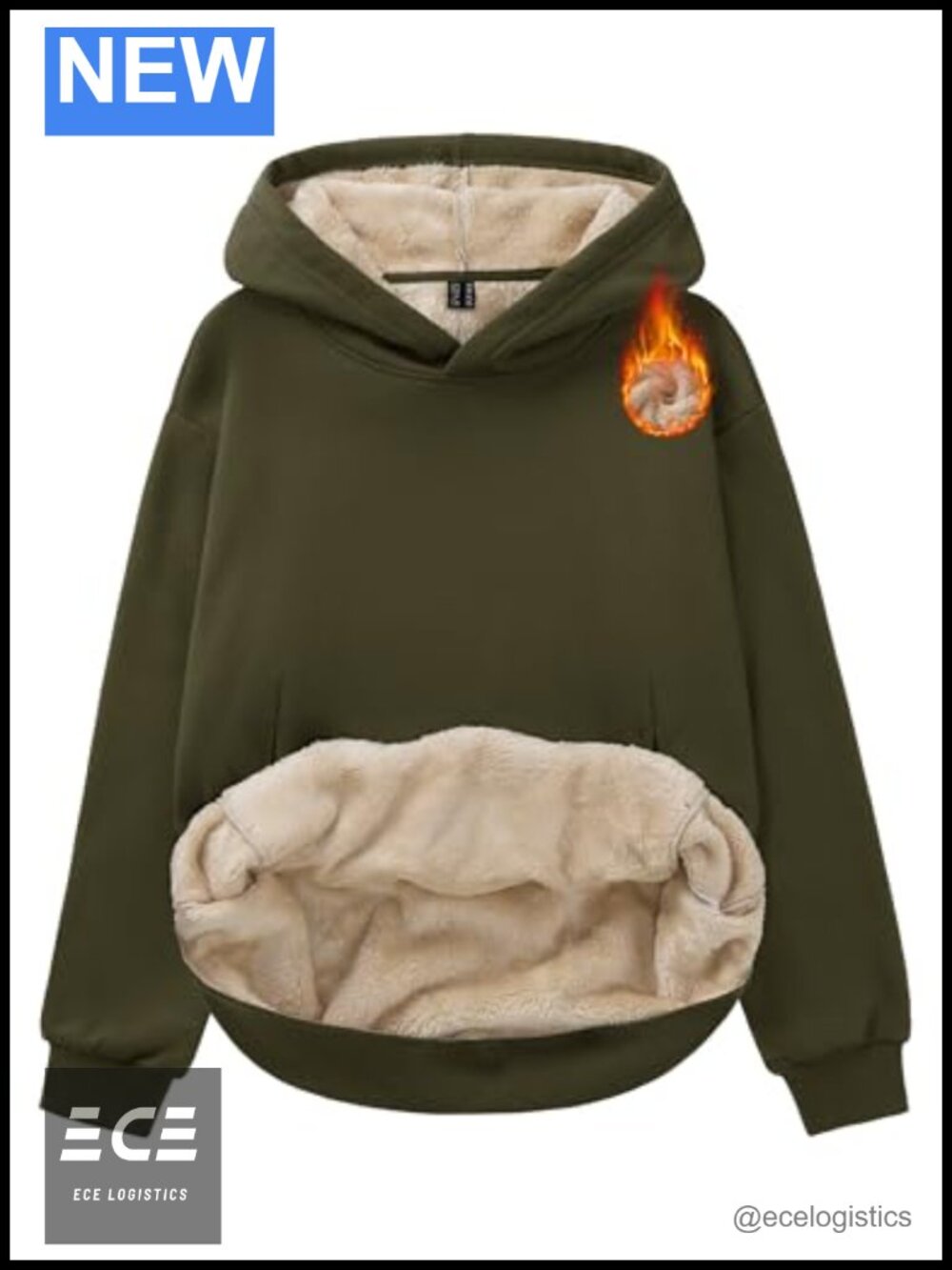 Sherpa Lined Fleece Hoodie Sweatshirt Loose Fit Pullover Kangaroo Pocket